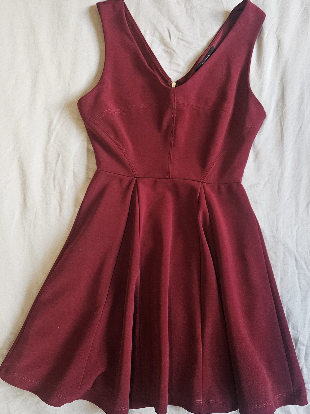 Forever 21 Burgundy Sleeveless V-Neck Fit & Flare Dress
